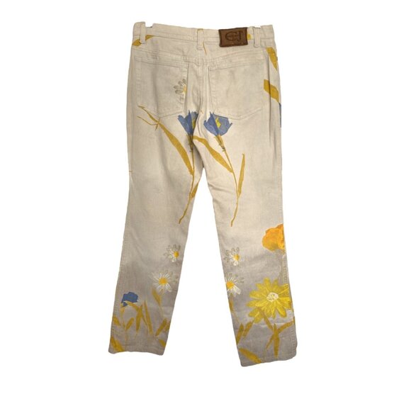 RARE SS2000 Roberto Cavalli Jeans Vintage Y2k Gray Yellow Floral Jeans Size 27 - Picture 8 of 13